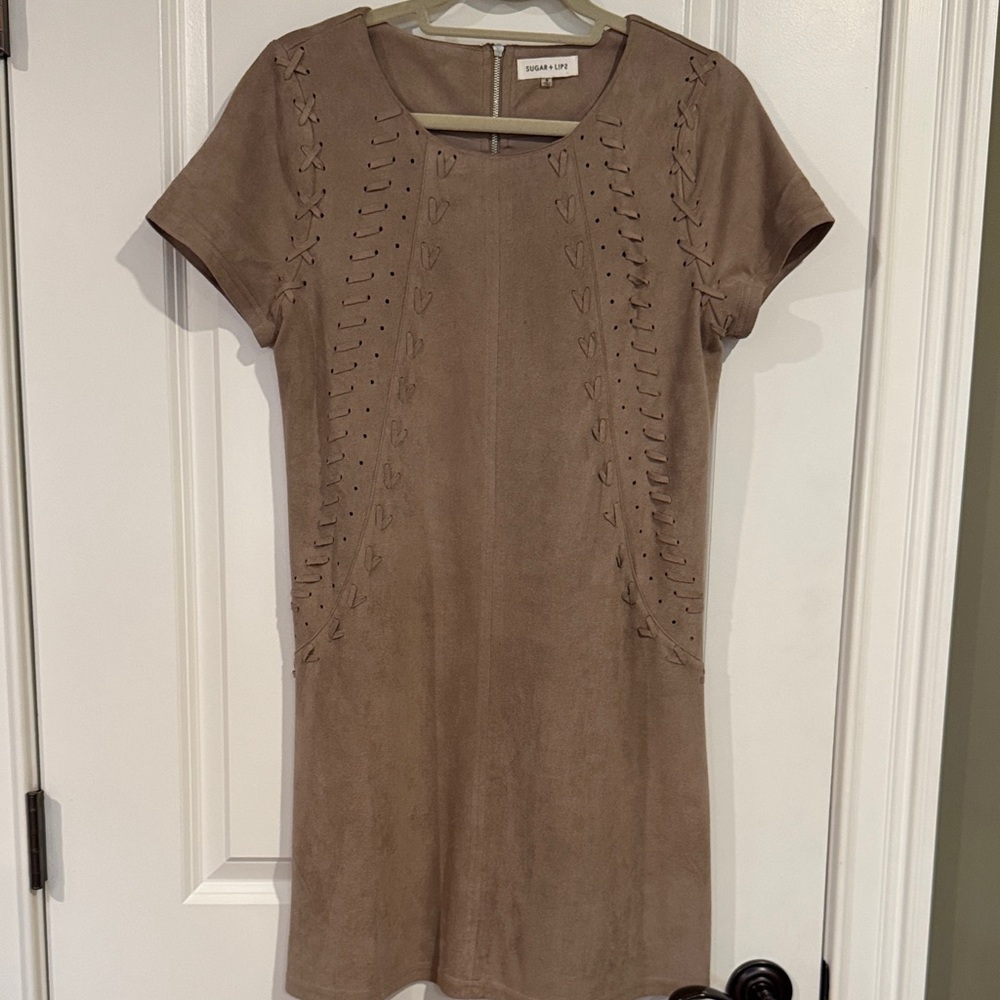 Sugar + Lips faux suede shift dress with stitched detail
